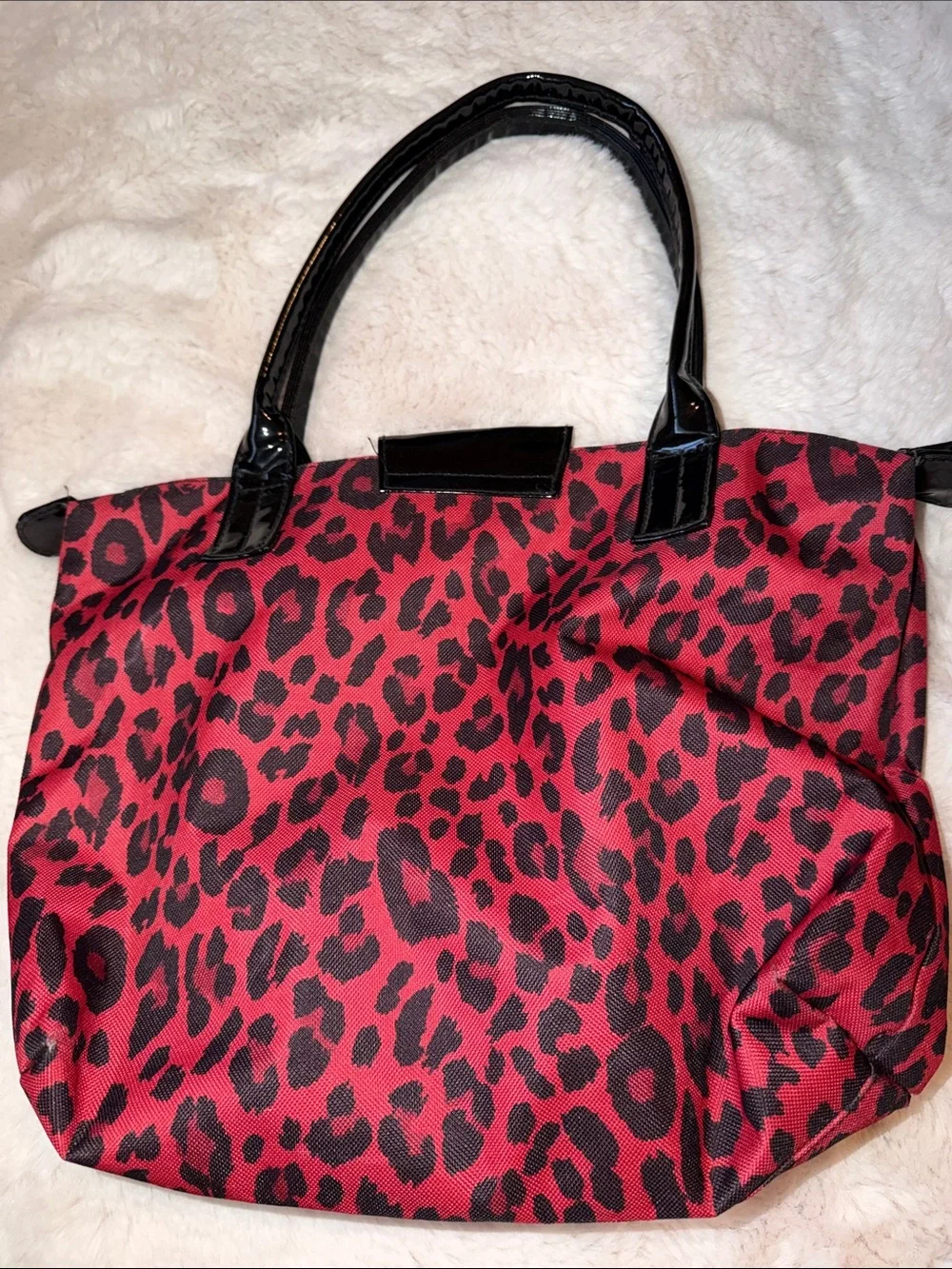Red Leopard Print Tote Bag with Black Trim